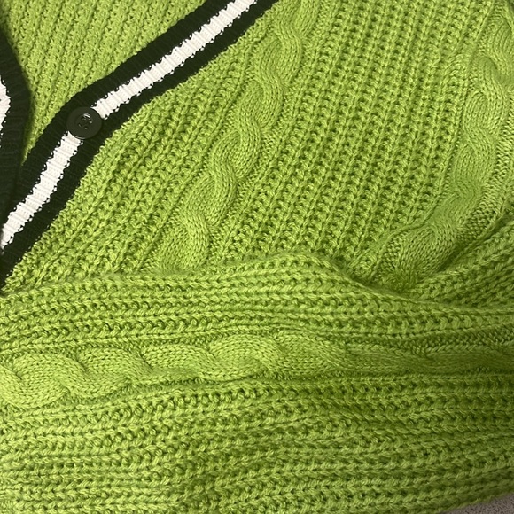FashionNova Bright Green Button Down Cable Knit Cardigan Sweater Sz S - Picture 3 of 5